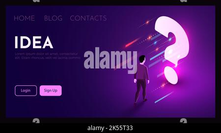 L'homme se tient devant le point d'interrogation. Concept de support. Illustration vectorielle Illustration de Vecteur