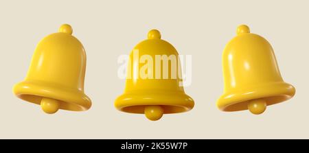 Collection de cloches de main, réaliste 3D sur fond violet. Illustration vectorielle Illustration de Vecteur