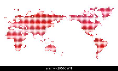 Carte du monde centrée sur l'Asie en cœur rouge sur fond blanc. résolution de 4k. Banque D'Images