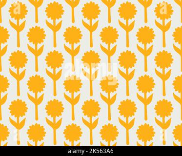 arrière-plan groovy. Motif de fleurs fleuries sans couture, brillant, style hippie psychédélique 1970s. Décoration graphique, design rétro Illustration de Vecteur