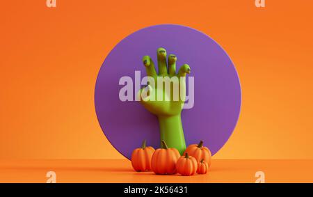 Fond de main monstre effrayant Halloween vert. 3D rendu Banque D'Images