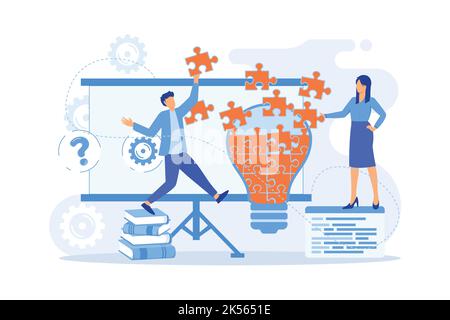 Équipe travaillant à l'analyse des facteurs ou des causes qui contribuent à la situation indésirable. Résolution de problèmes, trouver des solutions, techniques de résolution de problèmes. v Illustration de Vecteur