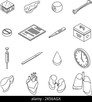 Ensemble d'icônes de dons d'organes. Ensemble isométrique d'organes de don icônes vectorielles contour isolé sur fond blanc Illustration de Vecteur