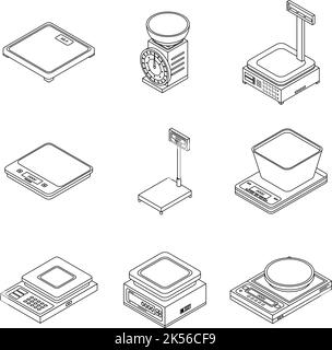 Ensemble d'icônes de balance. Ensemble isométrique d'échelles de pesage les icônes vectorielles sont isolées sur fond blanc Illustration de Vecteur
