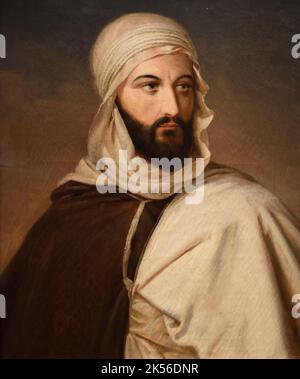 Portrait d'Emir Abdelkader, Abdelkader ibn Muhieddine ou Abd El-Kader (1808-1883) Chef religieux et militaire algérien. Peinture à l'huile (c1843-44) par Marie Eléonore Godefroid Banque D'Images