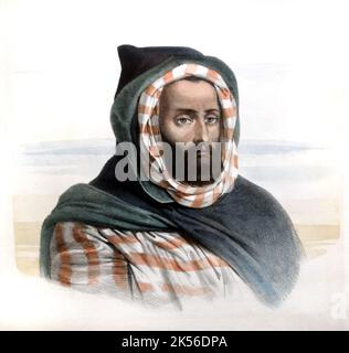 Portrait de l'Emir algérien Abdelkader, Abd el-Kader, ou Abdelkader ibn Muhieddine 1843 par Adolphe Bayot (1810-1871) Illustration ou gravure Banque D'Images