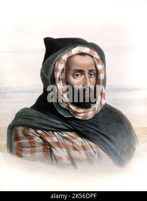 Portrait de l'Emir algérien Abdelkader, Abd el-Kader, ou Abdelkader ibn Muhieddine 1843 par Adolphe Bayot (1810-1871) Illustration ou gravure Banque D'Images