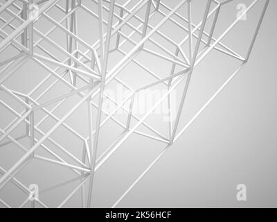 Résumé installation de haute technologie, structure de cellule à cadre métallique blanc sur fond blanc. 3d illustration du rendu Banque D'Images