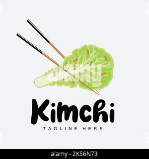 Logo Kimchi, vecteur alimentaire traditionnel coréen, illustration du logo de légumes verts de chou, icône de marque d'entreprise Illustration de Vecteur