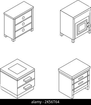 Ensemble de meubles de table de nuit Icon. Ensemble isométrique de mobilier de table de nuit, les icônes vectorielles sont isolées sur fond blanc Illustration de Vecteur