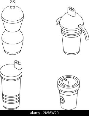 Jeu d'icônes de gobelet de bec. Ensemble isométrique d'icônes de vecteur de coupelle sippy avec contour isolé sur fond blanc Illustration de Vecteur