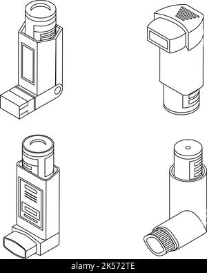 Jeu d'icônes d'inhalateur. Ensemble isométrique d'icônes vectorielles d'inhalateur avec contour isolé sur fond blanc Illustration de Vecteur