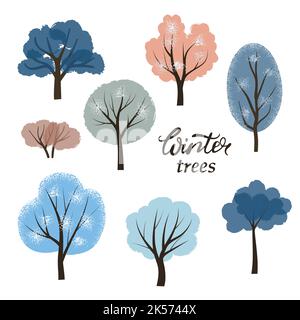 Ensemble de dessins animés abstraits arbres d'hiver. Illustration vectorielle Illustration de Vecteur