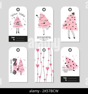 Étiquettes cadeau de Noël. Ensemble vectoriel de cartes de Noël et de bonne année Illustration de Vecteur