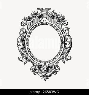 cadre vintage, cadre, cadre miroir, cadre orné, cadre ancien, miroir, icône de meuble, miroir, illustration, illustrations vintage, noir et blanc, réf Illustration de Vecteur