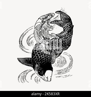 poisson koï, koï, poisson, poisson d'époque, icône de poisson, illustration de poissons koï, art japonais, japonais, carpe japonais, animaux, antique, art Illustration de Vecteur