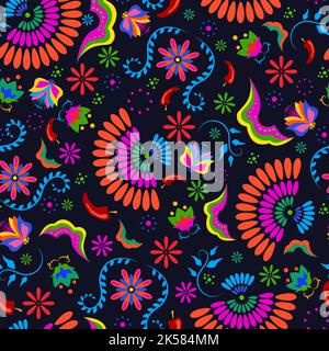 Motif sans couture de style latin. Fond floral mexicain coloré et lumineux. Illustration de Vecteur