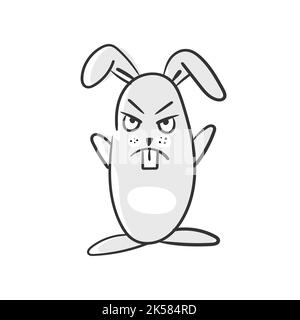 Mignon lapin en colère. Illustration de dessin animé d'un petit lapin drôle isolé sur un fond blanc. Symbole de 2023 selon le calendrier chinois. Illustration de Vecteur