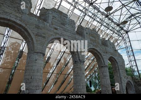 Ruine historique de la cathédrale de Hamar, protégée par un entrepôt de verre Banque D'Images