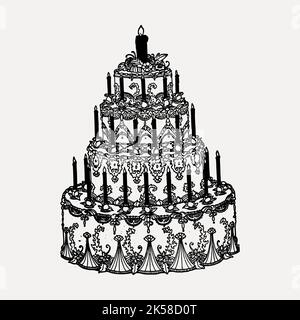 Gâteau de mariage, clipart dessiné à la main, vecteur d'illustration de célébration. Illustration de Vecteur