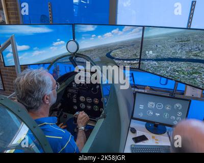 Simulateur de vol au Spitfire and Hurricane Memorial Museum, Ramsgate, Kent, Royaume-Uni. Banque D'Images