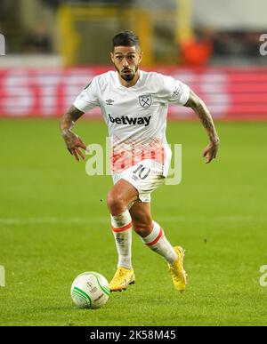 Manuel Lanzini de West Ham United lors du match de l'UEFA Europa Conference League au Lotto Park, Anderlecht. Date de la photo: Jeudi 6 octobre 2022. Banque D'Images