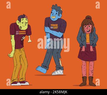 illustration du motif vectoriel de la collection de zombies d'halloween dessinée à la main Illustration de Vecteur