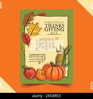 illustration de la conception vectorielle du modèle d'affiche vertical de thanksgiving dessinée à la main Illustration de Vecteur