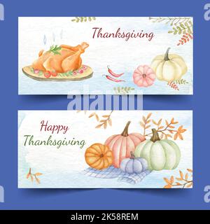 aquarelle thanksgiving horizontal bannières ensemble vecteur dessin illustration Illustration de Vecteur