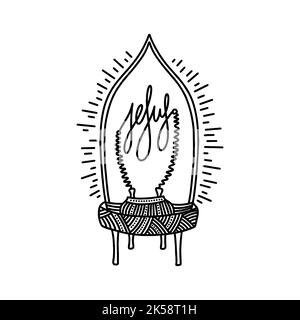 Illustration de la doodle chrétienne. Une lampe vintage avec une spirale en forme de l'inscription Jésus. Illustration de Vecteur