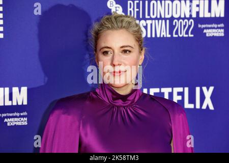 Londres, Royaume-Uni, 06/10/2022, Greta Gerwig participe à la première britannique de White Noise lors du BFI London film Festival 66th Banque D'Images