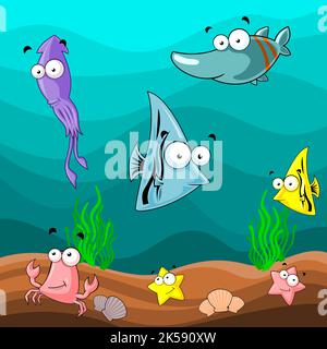 Animaux de mer clipart, vecteur d'illustration de dessin animé. Image CC0 du domaine public gratuit. Illustration de Vecteur