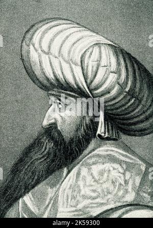 La légende de cette image de 1910 est la suivante : « Sultan Bayezid I. » Bayezid I, nom de Yildirim — également connu sous le nom de Thunderbolt was (né c. 1360 et mort 1403. Le sultan ottoman en 1389-1402, il fonde le premier État ottoman centralisé basé sur les institutions traditionnelles turques et musulmanes et souligne la nécessité d'étendre la domination ottomane en Anatolie. Cette peinture est dans une collection dans le Tyrol (également Tirol) en Autriche. Banque D'Images