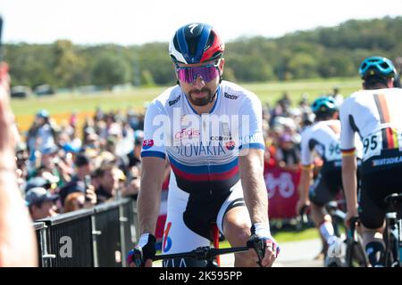 Trois fois champion du monde Peter Sagan de Slovaquie lors des Championnats du monde de cyclisme sur route UCI 2022 à Wollongong, en Australie. Banque D'Images