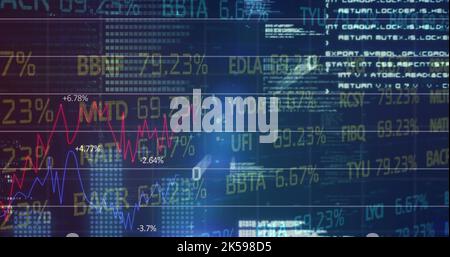 Image numérique du traitement des données statistiques et boursières sur fond bleu Banque D'Images