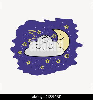 Autocollant nuage de sommeil et lune, vecteur d'illustration de dessin animé. Illustration de Vecteur