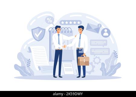 Analyse de marché, advizor financier, gestion des relations avec la clientèle métier ensemble. Man analyse l'illustration vectorielle des documents Illustration de Vecteur