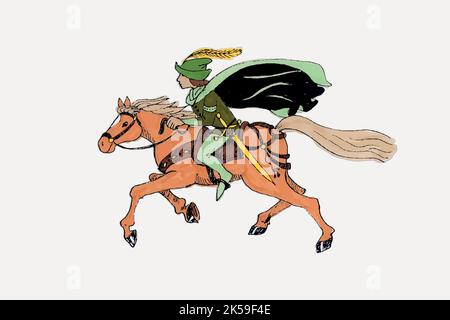 Dessin d'homme médiéval, vecteur d'illustration d'équitation. Illustration de Vecteur