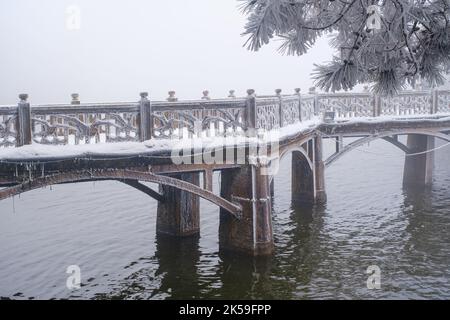 Scène de neige d'hiver dans la région panoramique du parc national de Lushan/Mountain lu 5A, ville de Jiujiang, province de Jiangxi Banque D'Images