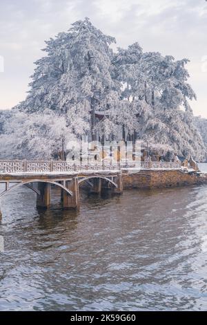 Scène de neige d'hiver dans la région panoramique du parc national de Lushan/Mountain lu 5A, ville de Jiujiang, province de Jiangxi Banque D'Images