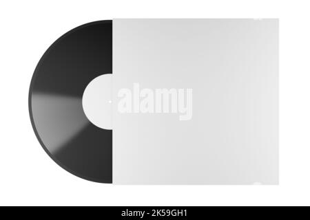 Maquette d'un vinyle et d'une boîte de couverture sur fond blanc rendu 3D Banque D'Images