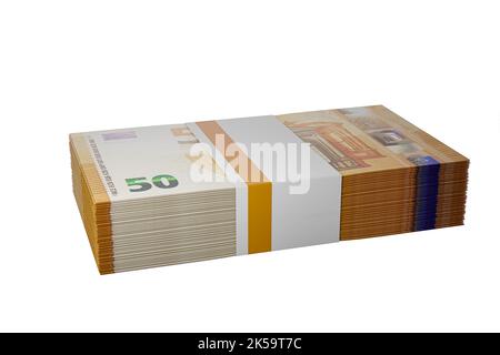 pile de lots de 50 billets en euros piles de fond de 50 billets en euros cinquante euros Banque D'Images