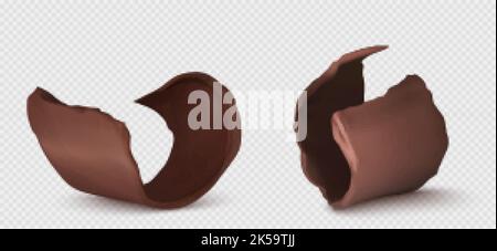 Boucles au chocolat, flocons de rasage ou morceaux de nourriture sucrée isolés sur fond transparent. Production de cacao, décor, délicieux Choco marron boutures de Illustration de Vecteur