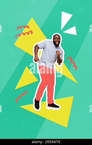Portrait de collage vertical d'un homme insouciant et gai aimez danser en faisant la fête sur un arrière-plan créatif Banque D'Images