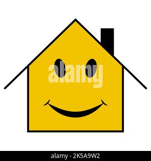 Gai heureux maison sourire, émoticône maison smiley, drôle visage bouche Illustration de Vecteur