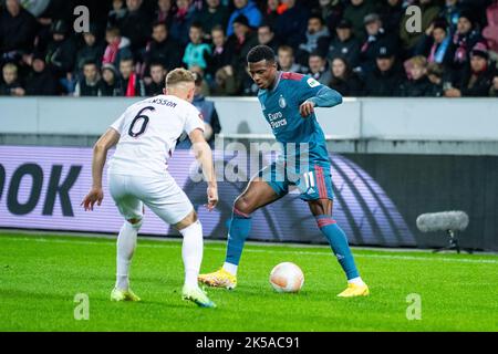 Herning, Danemark. 06th octobre 2022. Javairo Dilrosun (11) de Feyenoord vu pendant le match de l'UEFA Europa League entre le FC Midtjylland et le Feyenoord à l'arène MCH à Herning. (Crédit photo : Gonzales photo/Alamy Live News Banque D'Images