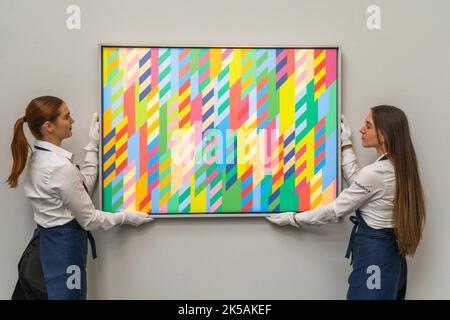 Londres, Royaume-Uni. 7 octobre 2022 . BRIDGET RILEY, Summer Shades avec une estimation de GBP 600 000- 800 000. Aperçu des ventes d'art contemporain à Sotheby's New Bond Street avant la vente aux enchères en direct le 14 octobre crédit: amer ghazzal/Alamy Live News. Banque D'Images