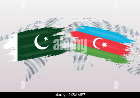 Drapeaux du Pakistan contre de l'Azerbaïdjan. Drapeau de la République islamique du Pakistan contre l'Azerbaïdjan, isolé sur fond gris de la carte du monde. Illustration vectorielle. Illustration de Vecteur