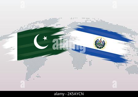 Drapeaux pakistanais contre El Salvador. Drapeaux de la République islamique du Pakistan contre El Salvador, isolés sur fond gris de la carte du monde. Illustration vectorielle. Illustration de Vecteur