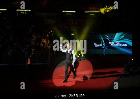 Hong Kong, Chine. 07th octobre 2022. Le joueur australien Neil Robertson a vu pendant le troisième quart de finale du tournoi de snooker des Hong Kong Masters contre le joueur gallois Mark Williams. (Photo par Miguel Candela/SOPA Images/Sipa USA) crédit: SIPA USA/Alay Live News Banque D'Images